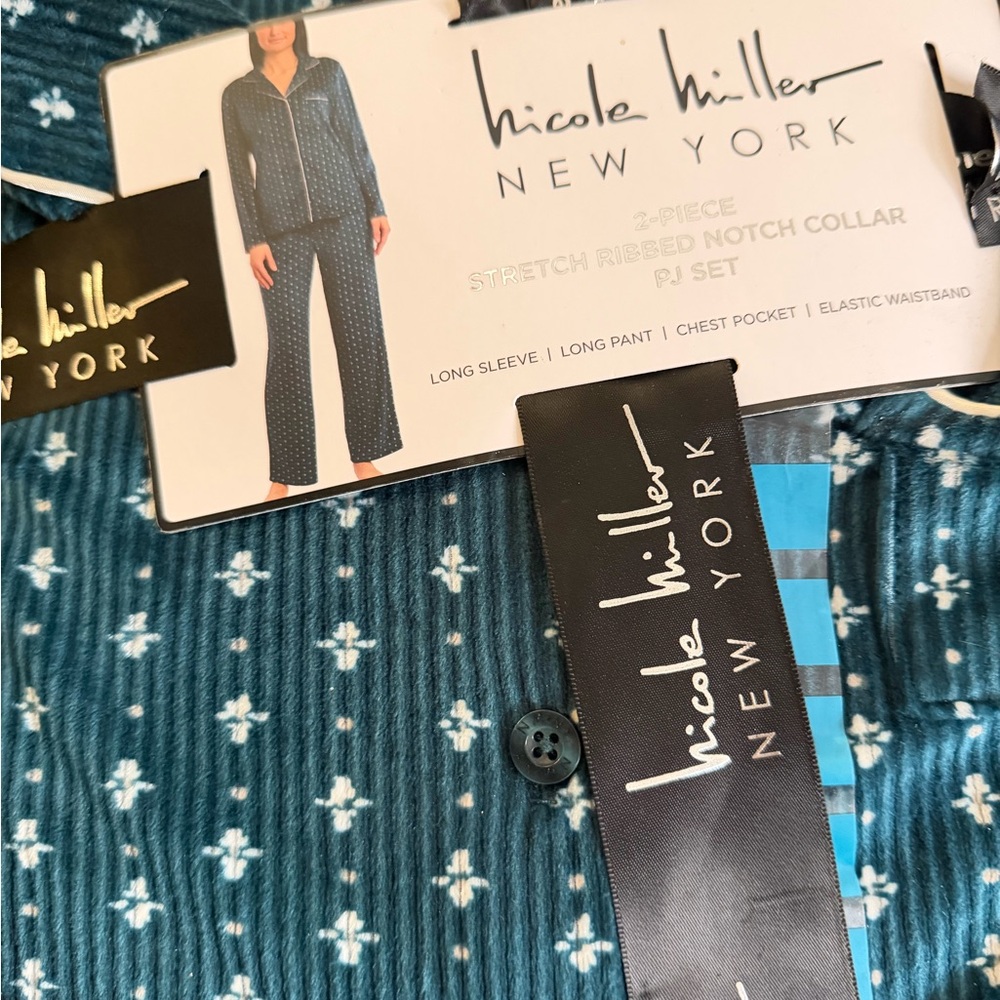 Nicole Miller Dark Blue Pajama Set with Light Accents - Picture 2 of 3